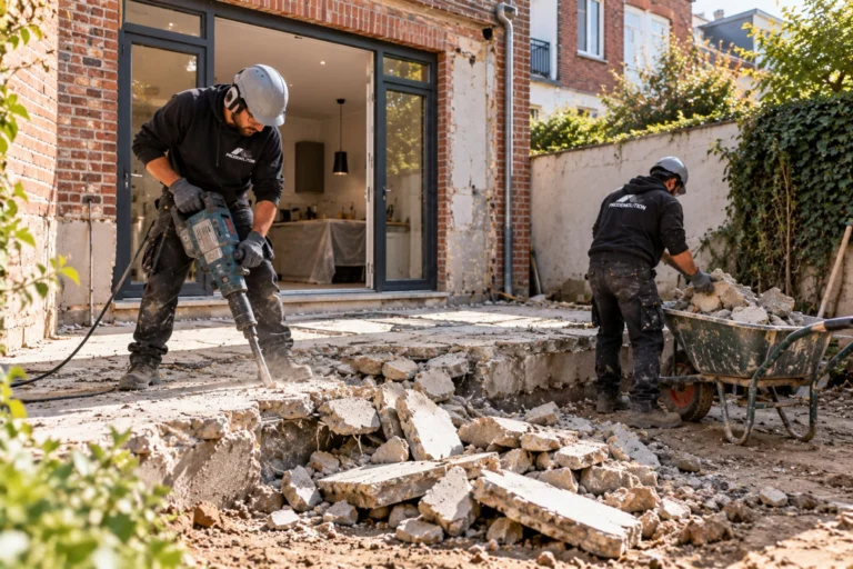 Afbraak van beton, terrassen, vloerplaten en stenen muren