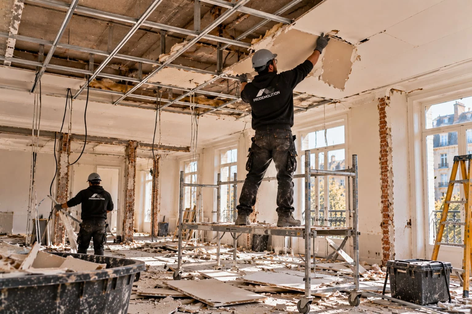 Removal of suspended ceilings and boxing
